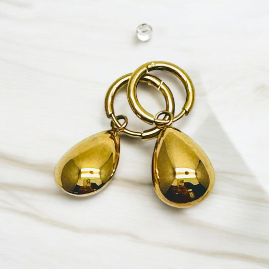 Gouden Oorbellen met Dubbele Ringen en Druppelvormige Hanger