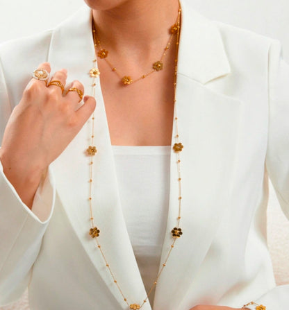 Lange Goudkleurige Ketting met Klavermotief